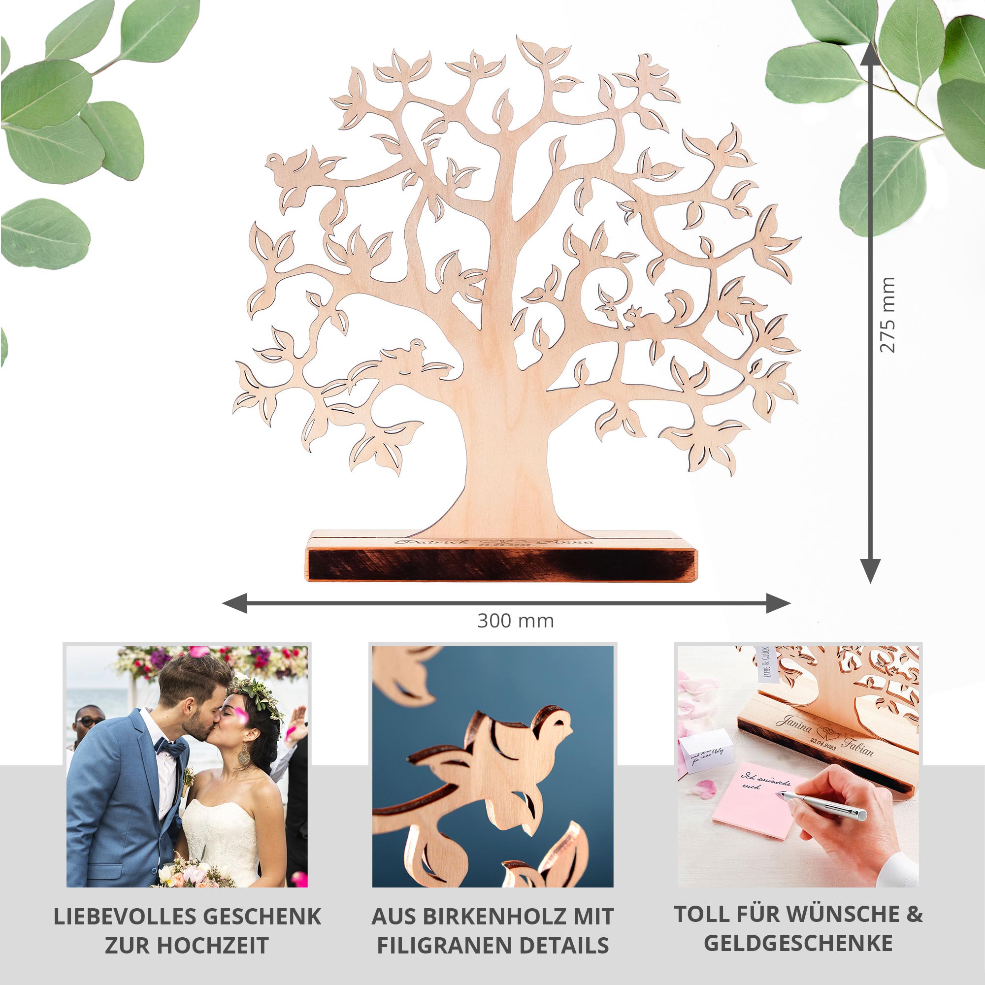 Geldbaum - Groß - Sockel ohne Rinde - Hochzeit - Herzen - Personalisiert