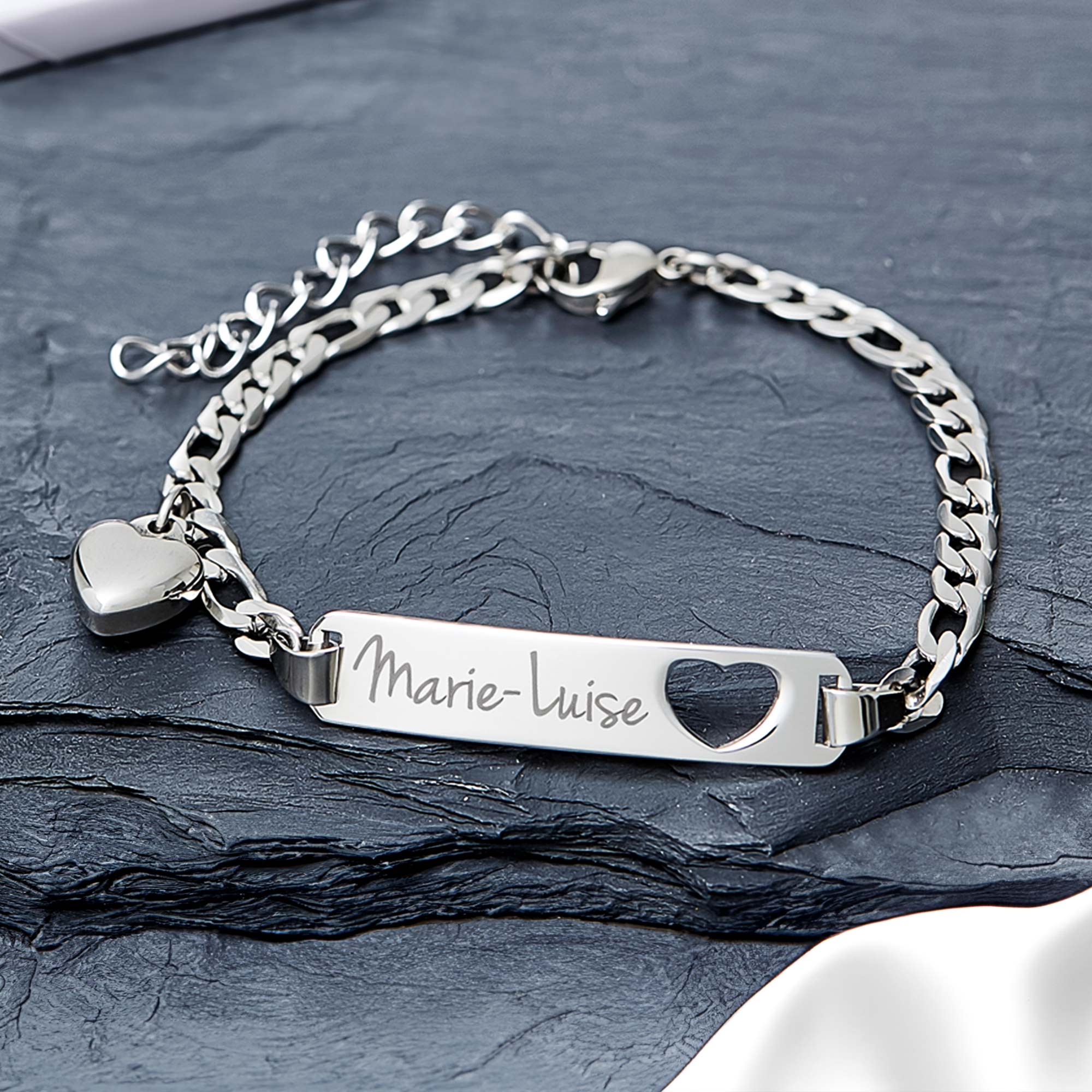 Armband mit Gravur - Name Herz Silber - Personalisiert